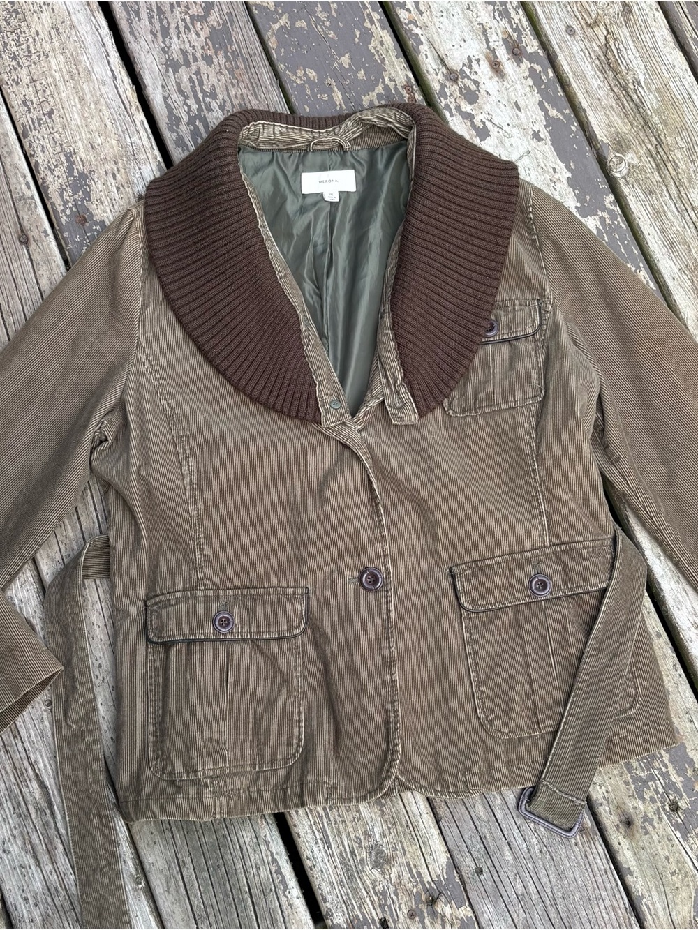 Merona Corduroy Belted Jacket with Detachable Rib-Knit Collar, Men or Women XXL
